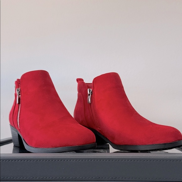 Red Suede Ankle Boots - NWOT Women’s 6 - Picture 1 of 6
